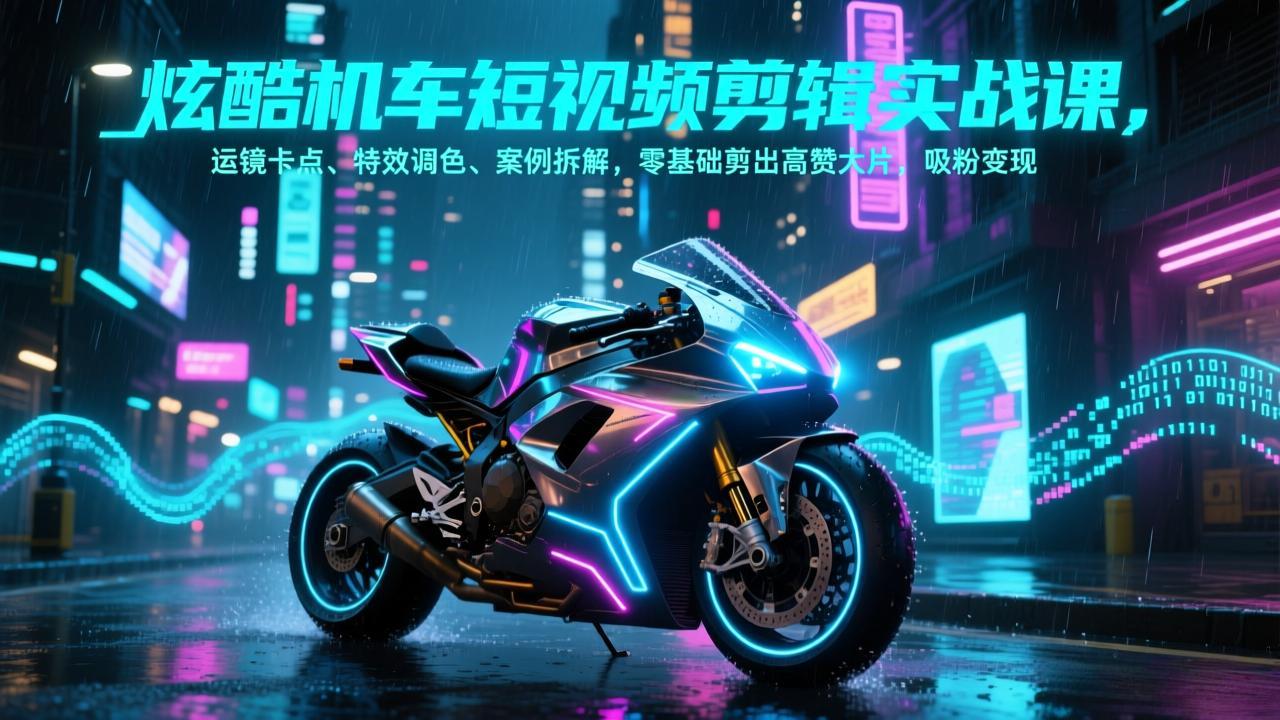 （17304期）炫酷机车短视频剪辑实战课，运镜卡点、特效调色、案例拆解，零基础剪出高赞大片，吸粉变现-知创网