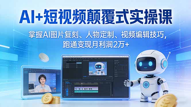 (17454期)AI+短视频颠覆式实操课:掌握AI图片复刻、人物定制、视频编辑技巧,跑通变现月利润2万+-知创网