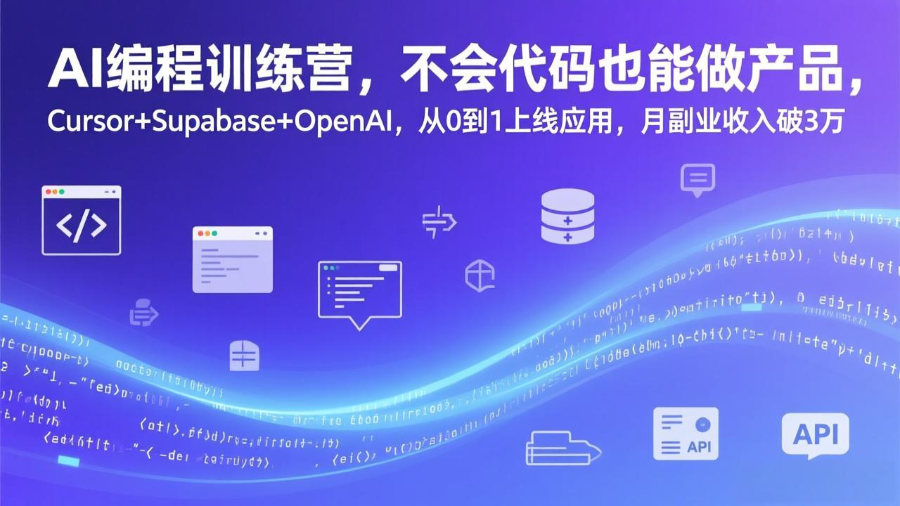 （17388期）AI编程训练营，不会代码也能做产品，Cursor+Supabase+OpenAI，从0到1上线应用，月副业收入破3万-知创网