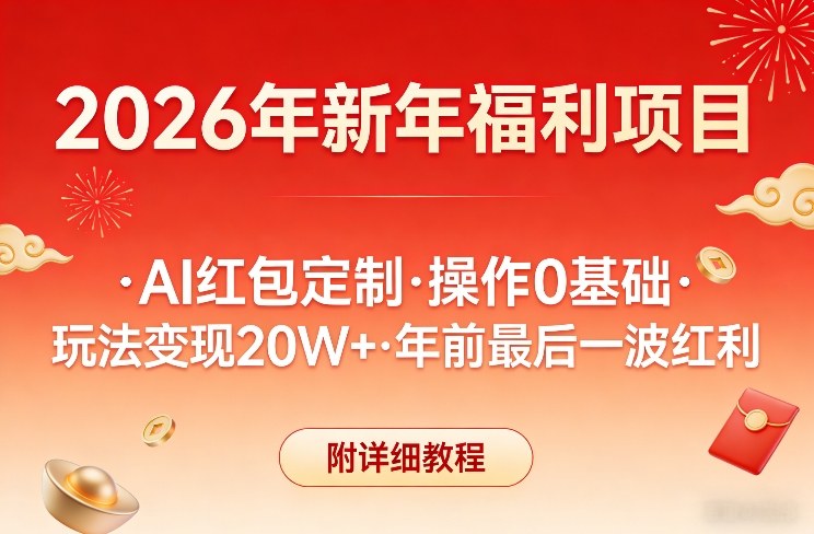 新年福利项目，AI红包定制，操作0基础，玩法变现20W+年前最后一波红利，附详细教程-知创网