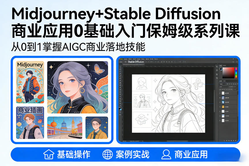 AIGC商业应用Midjourney+Stable Diffusion教程，0基础入门保姆级系列课-知创网