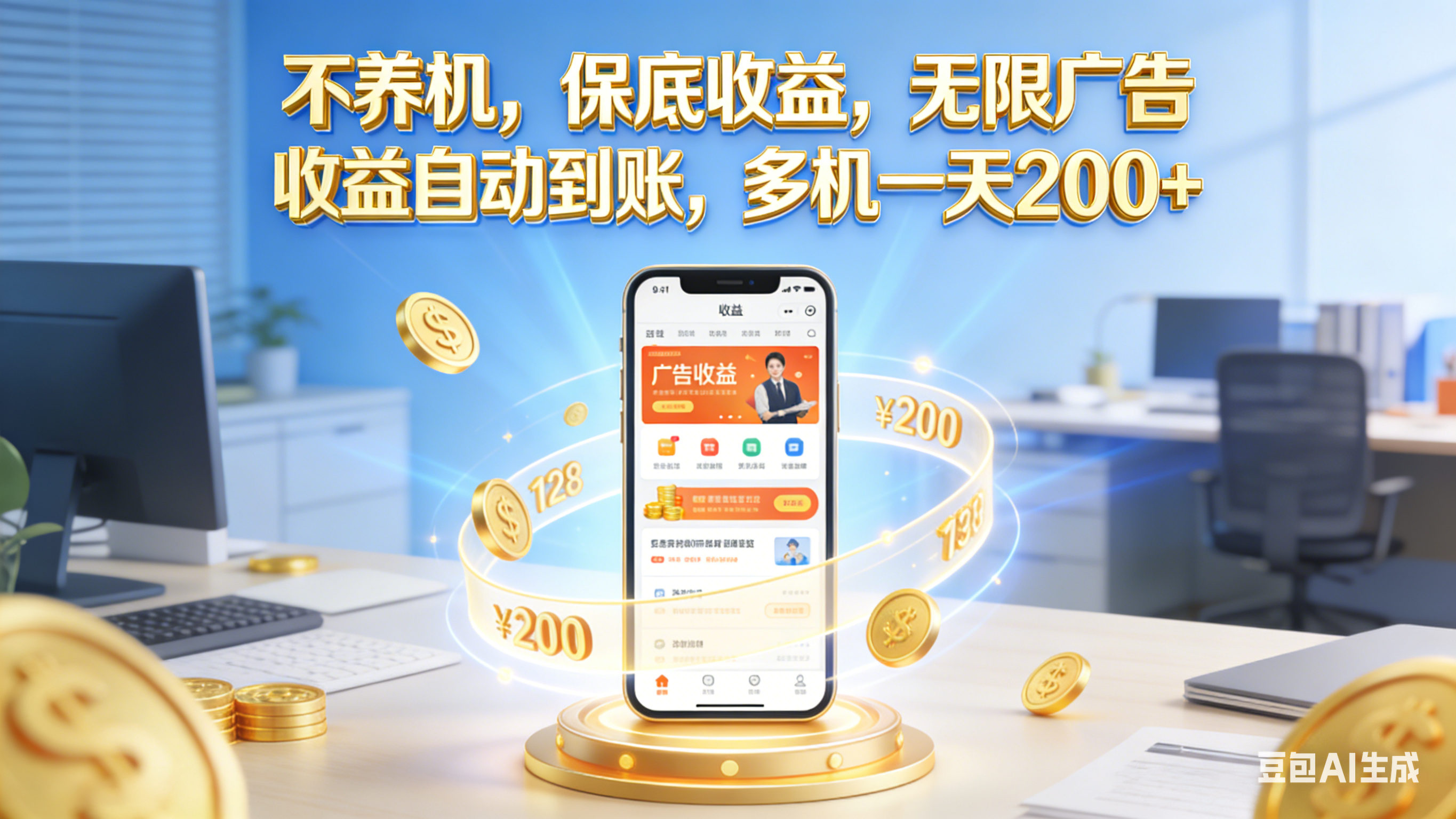 不养机,保底收益,无限广告,收益自动到账,多机一天200+-知创网