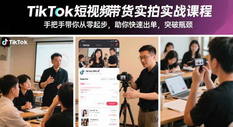 TikTok短视频带货实拍实战课程,手把手带你从零起步,助你快速出单,突破瓶颈-知创网