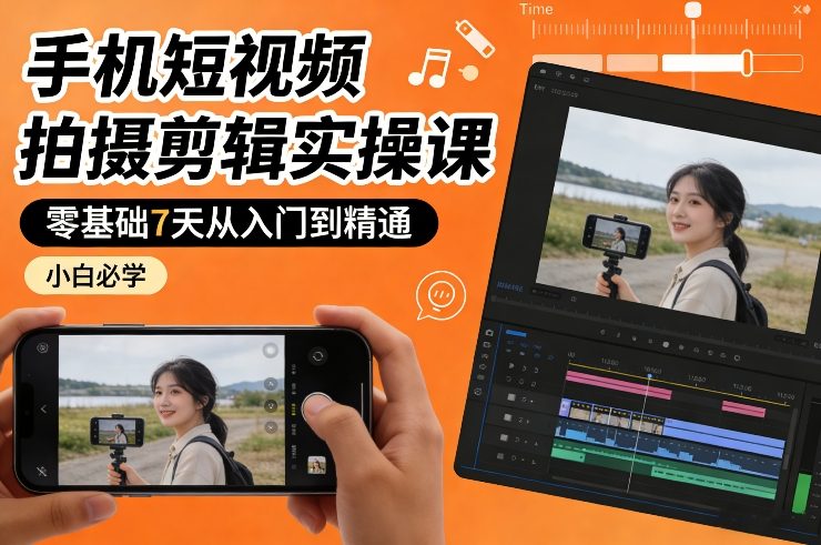 手机短视频拍摄剪辑实操课，零基础7天从入门到精通，小白必学-知创网