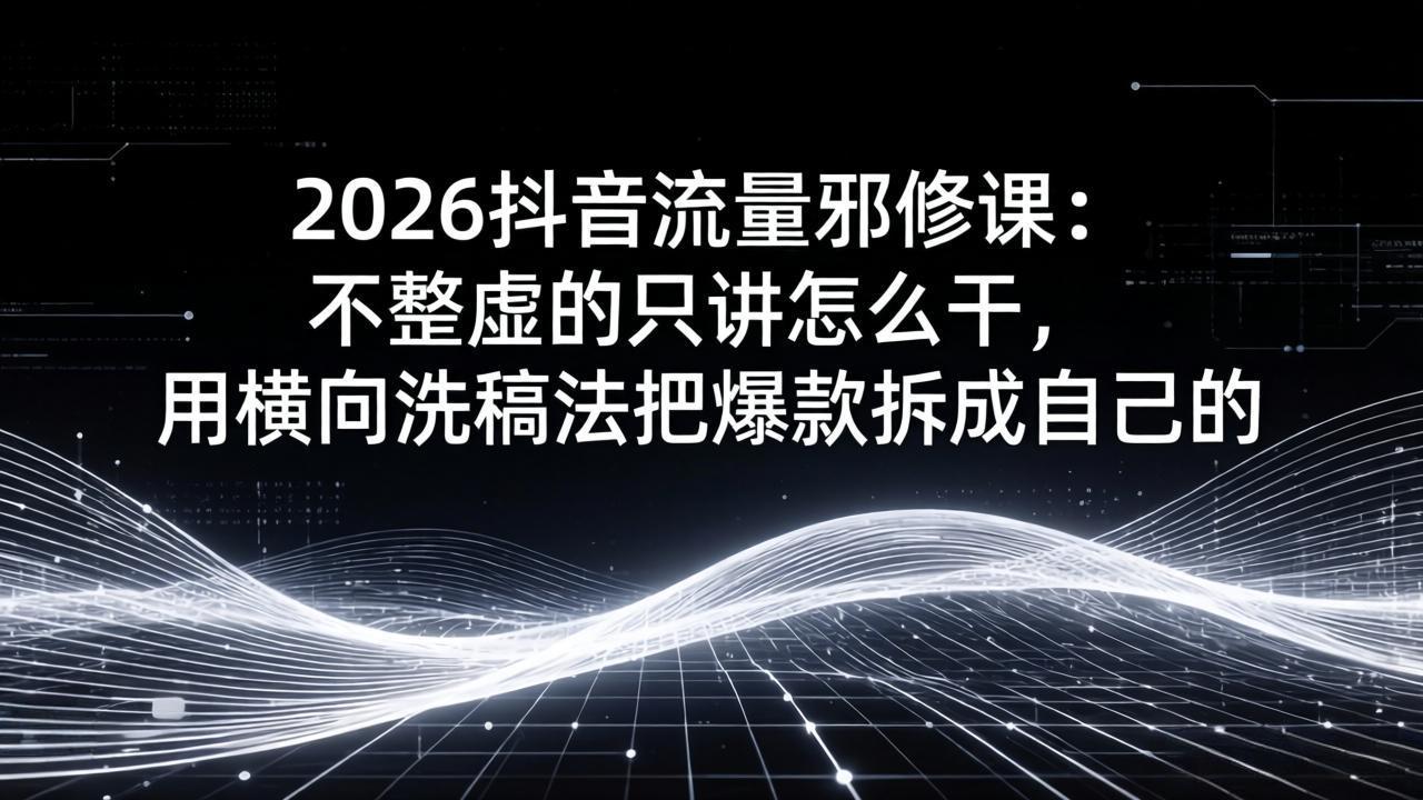 （17725期）2026抖音流量邪修课：不整虚的只讲怎么干，用横向洗稿法把爆款拆成自己的-知创网