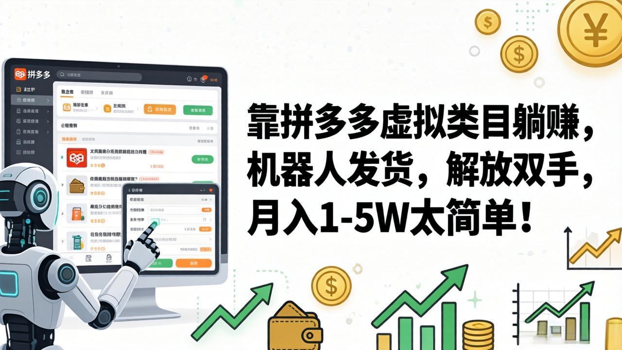 （17797期）靠拼多多虚拟类目躺赚，机器人发货，解放双手，月入 1‑5W 太简单！-知创网