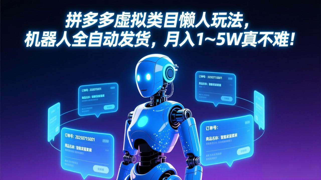 （17547期）拼多多虚拟类目懒人玩法，机器人全自动发货，月入 1-5W 真不难！-知创网