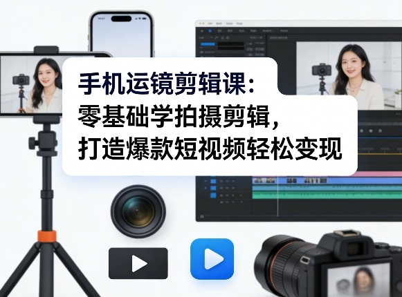 手机运镜剪辑课：零基础学拍摄剪辑，打造爆款短视频轻松变现-知创网