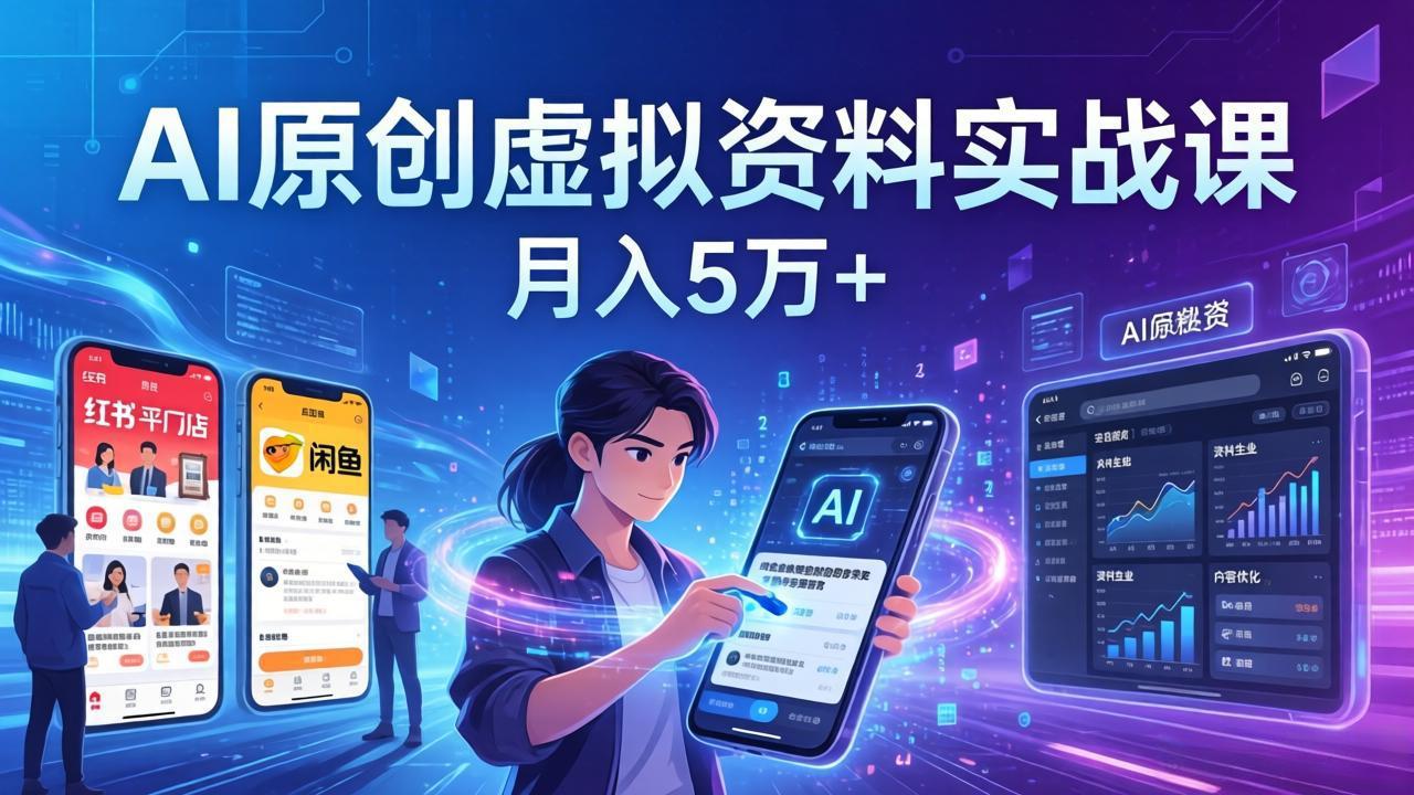 (17657期)AI原创虚拟资料实战课:2026新机会,小红书闲鱼开店,普通人用AI轻松变现,月入5万+-知创网