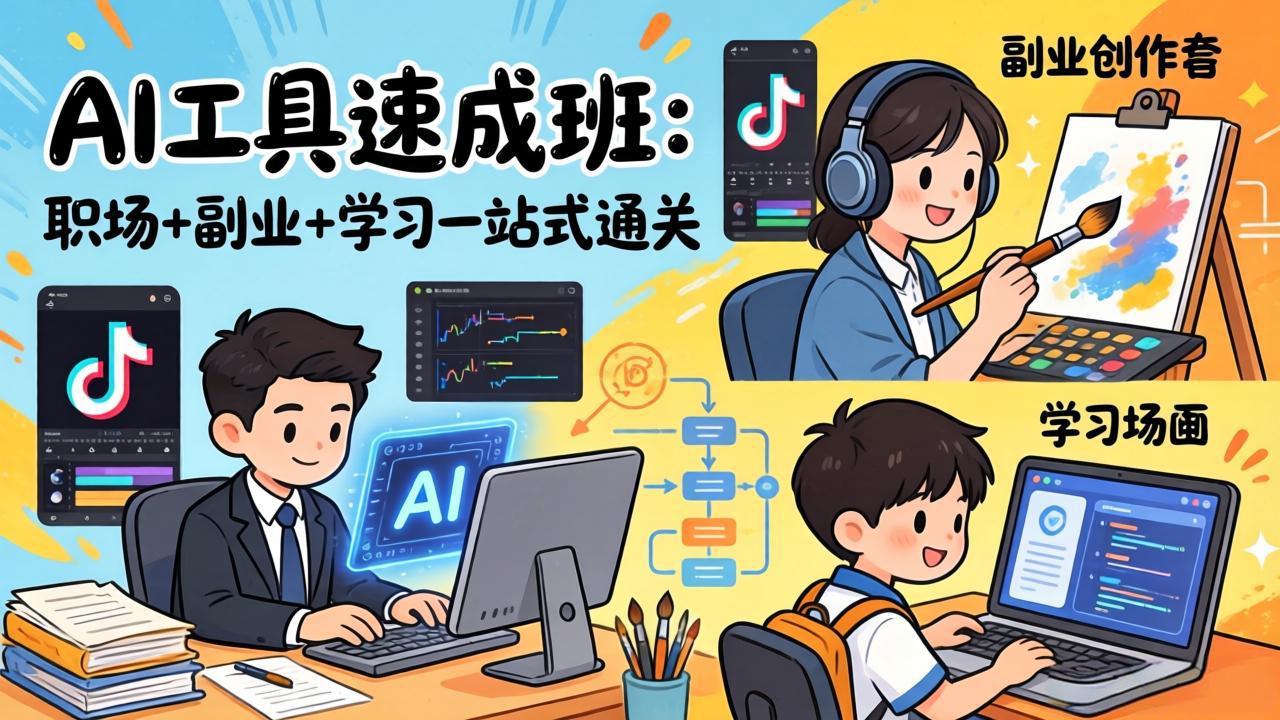 （17650期）AI工具速成班：职场+副业+学习一站式通关，20+爆款类型+剪映技巧+抖音算法，0基础快速上手-知创网