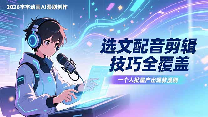 （17477期）2026字字动画AI漫剧制作-1期，选文配音剪辑技巧全覆盖，一个人就能批量产出爆款漫剧-知创网