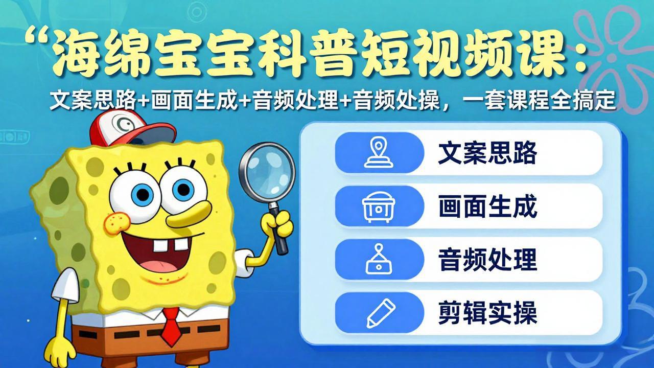 （17756期）海绵宝宝科普短视频课：文案思路+画面生成+音频处理+剪辑实操，一套课程全搞定-知创网