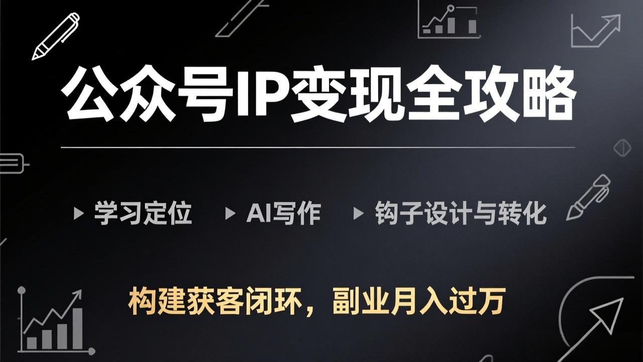 （17523期）公众号IP变现全攻略-更新，学习定位、AI写作、钩子设计与转化，构建获客闭环，副业月入过万-知创网