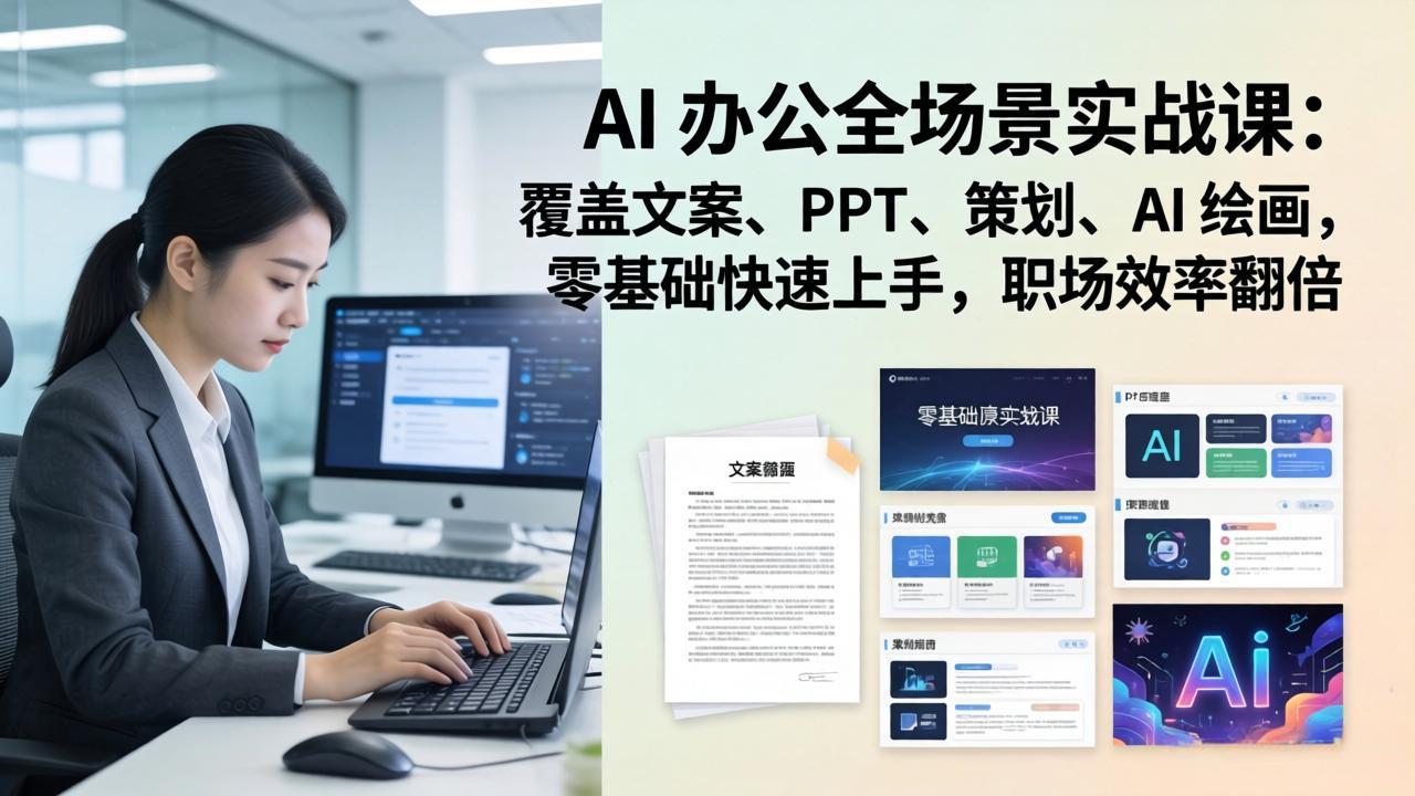 (17732期) AI 办公全场景实战课:覆盖文案、PPT、策划、AI 绘画,零基础快速上手,职场效率翻倍-知创网