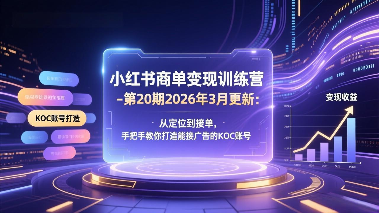 （17590期）小红书商单变现训练营-第20期26年3月更新：从定位到接单，手把手教你打造能接广告的KOC账号-知创网
