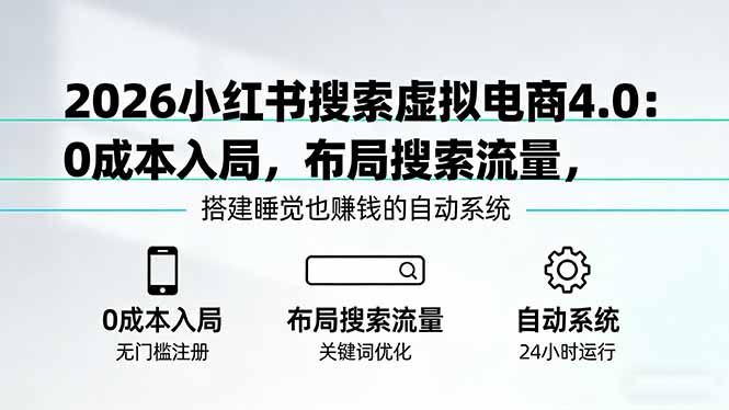 （17659期）2026小红书搜索虚拟电商4.0：0成本入局，布局搜索流量，搭建睡觉也赚钱的自动系统-知创网