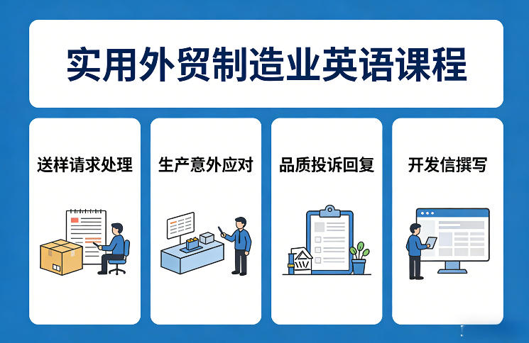 实用外贸制造业英语课程，教你专业处理送样请求、应对生产意外、回复品质投诉、撰写开发信等-知创网