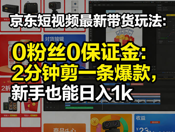 京东短视频最新带货玩法，0粉丝0保证金，2分钟剪一条爆款，新手也能日入1k+【揭秘】-知创网
