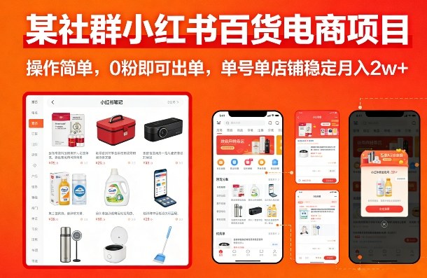 某社群小红书百货电商项目，操作简单，0粉即可出单，单号单店铺稳定月入2w+-知创网