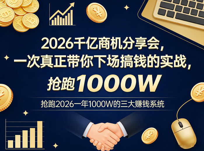 2026千亿商机分享会,一次真正带你下场搞钱的实战,抢跑2026一年1000W的三大賺钱系统-知创网