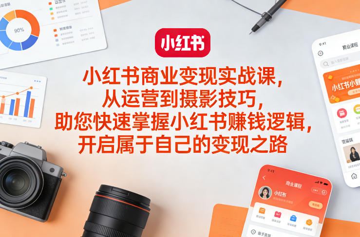 小红书商业变现实战课,从运营到摄影技巧,助您快速掌握小红书賺钱逻辑,开启属于自己的变现之路-知创网