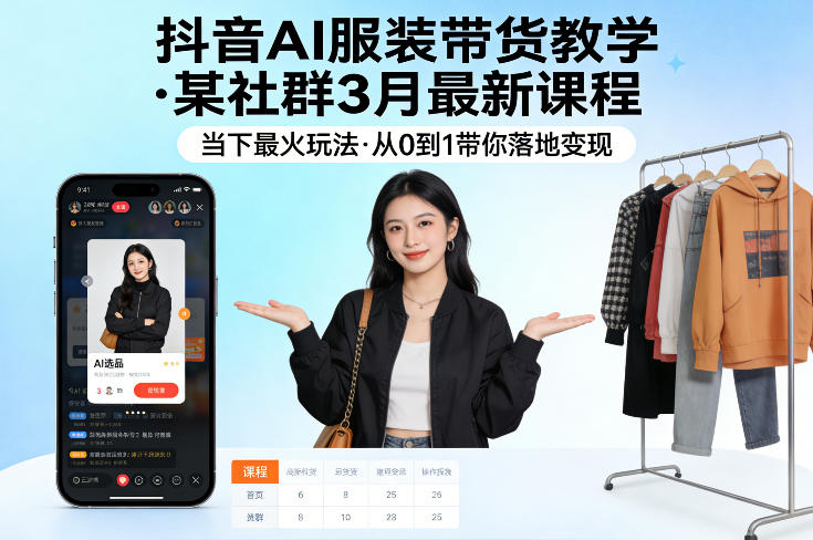 抖音AI服装带货教学，某社群3月最新课程，当下最火玩法，从0到1带你落地变现-知创网