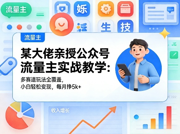 某大佬亲授公众号流量主实战教学：多赛道玩法全覆盖，小白轻松变现，每月多挣5k+-知创网