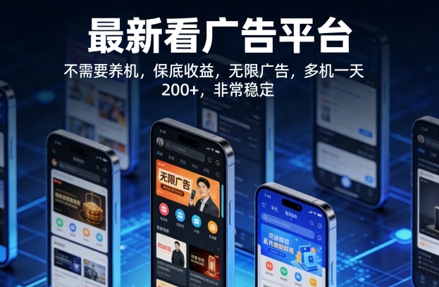 最新看广告平台，不需要养机，保底收益，无限广告，多机一天200+，非常稳定【揭秘】-知创网