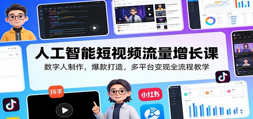 人工智能短视频流量增长课：数字人制作，爆款打造，多平台变现全流程教学-知创网