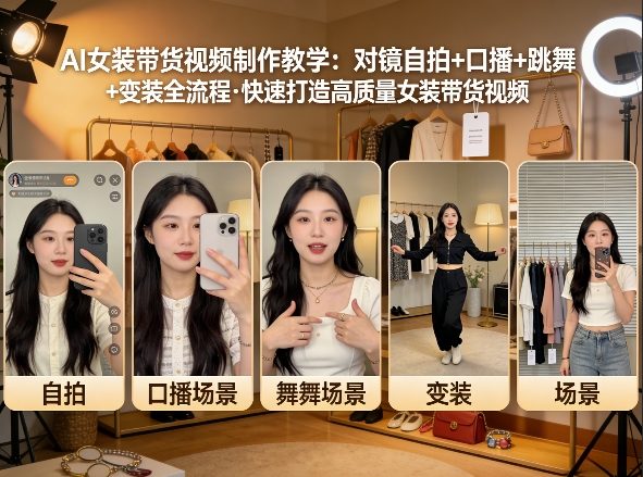 AI女装带货视频制作教学，对镜自拍、口播、跳舞、变装全流程，快速打造高质量女装带货视频-知创网
