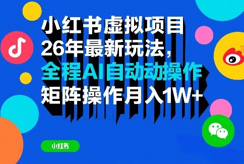小红书虚拟项目26年最新玩法,全程AI自动操作,矩阵操作月入1W+【揭秘】-知创网