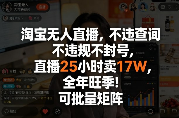 淘宝无人直播，不违规不封号，直播25小时卖17W，全年旺季！可批量矩阵【揭秘】-知创网