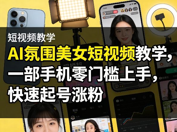 AI氛围美女短视频教学，一部手机零门槛上手，快速起号涨粉-知创网