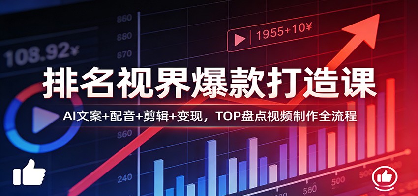 排名视界爆款打造课：AI文案+配音+剪辑+变现，TOP盘点视频制作全流程-知创网