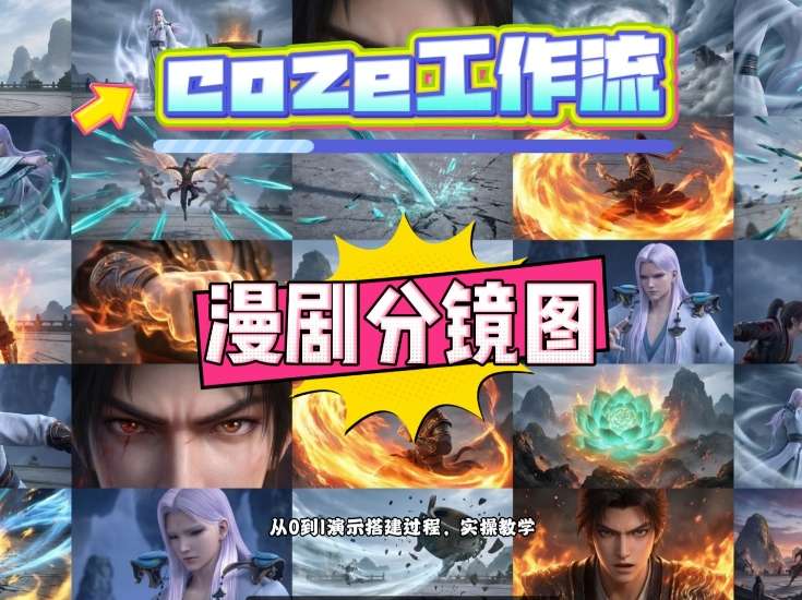 通过Coze工作流，制作《动漫分镜图》，两分钟制作完成25宫格分镜图，从0到1演示搭建过程，实操教学-知创网