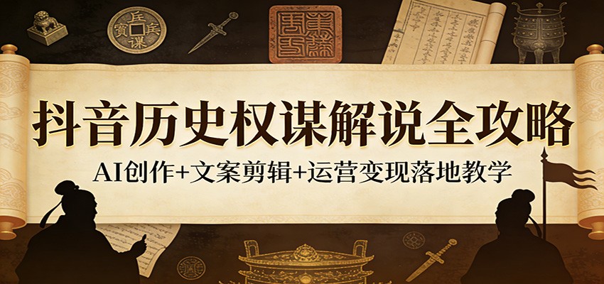 抖音历史权谋解说全攻略：AI创作+文案剪辑+运营变现落地教学-知创网