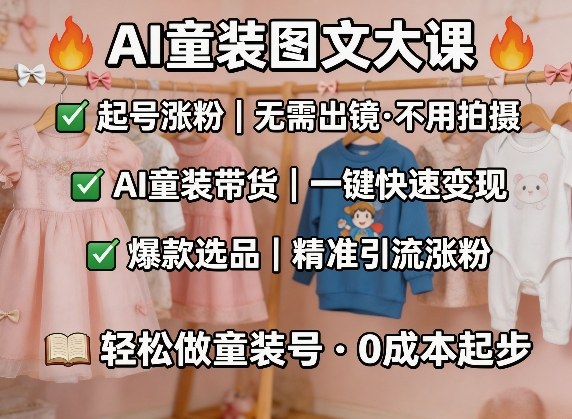 AI童装图文剪辑，某社群童装图文大课，起号涨粉、AI童装带货、爆款选品，无需出镜和拍摄-知创网