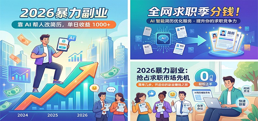 2026暴力副业：靠AI帮人改简历，单日收益1000+，全网求职季分钱-知创网