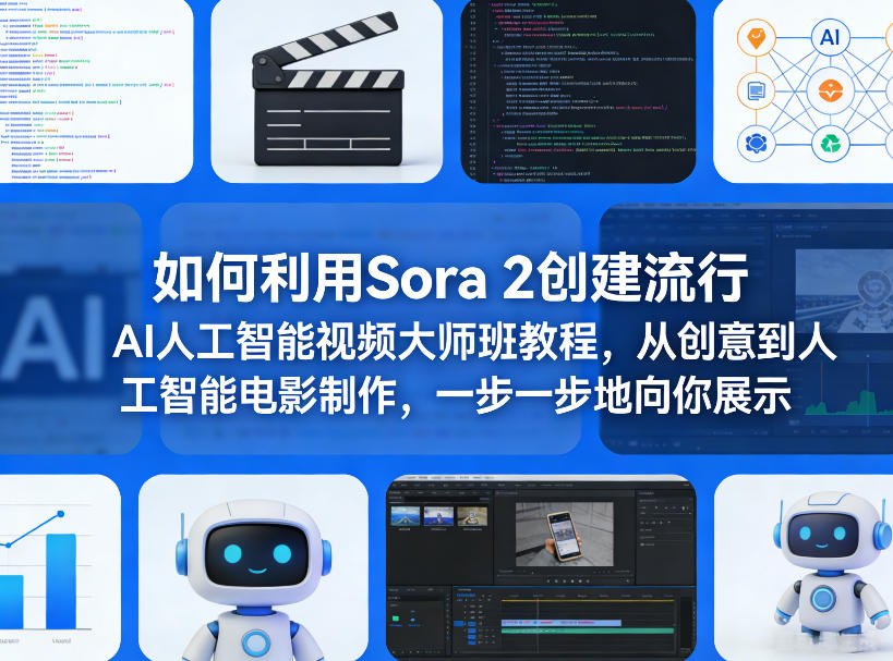 如何利用Sora 2创建流行AI人工智能视频大师班教程，从创意到人工智能电影制作，一步一步地向你展示-知创网