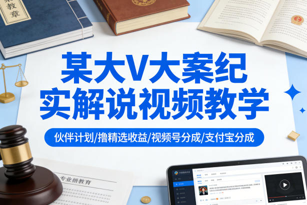 某大V大案纪实解说视频教学,可做伙伴计划、撸精选收益,视频号和支付宝分成计划均可-知创网