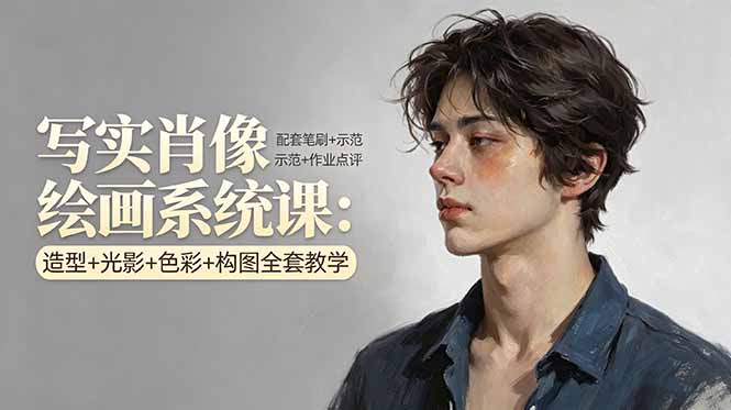 （17967期）写实肖像绘画系统课：造型+光影+色彩+构图全套教学，配套笔刷+示范+作业点评-知创网