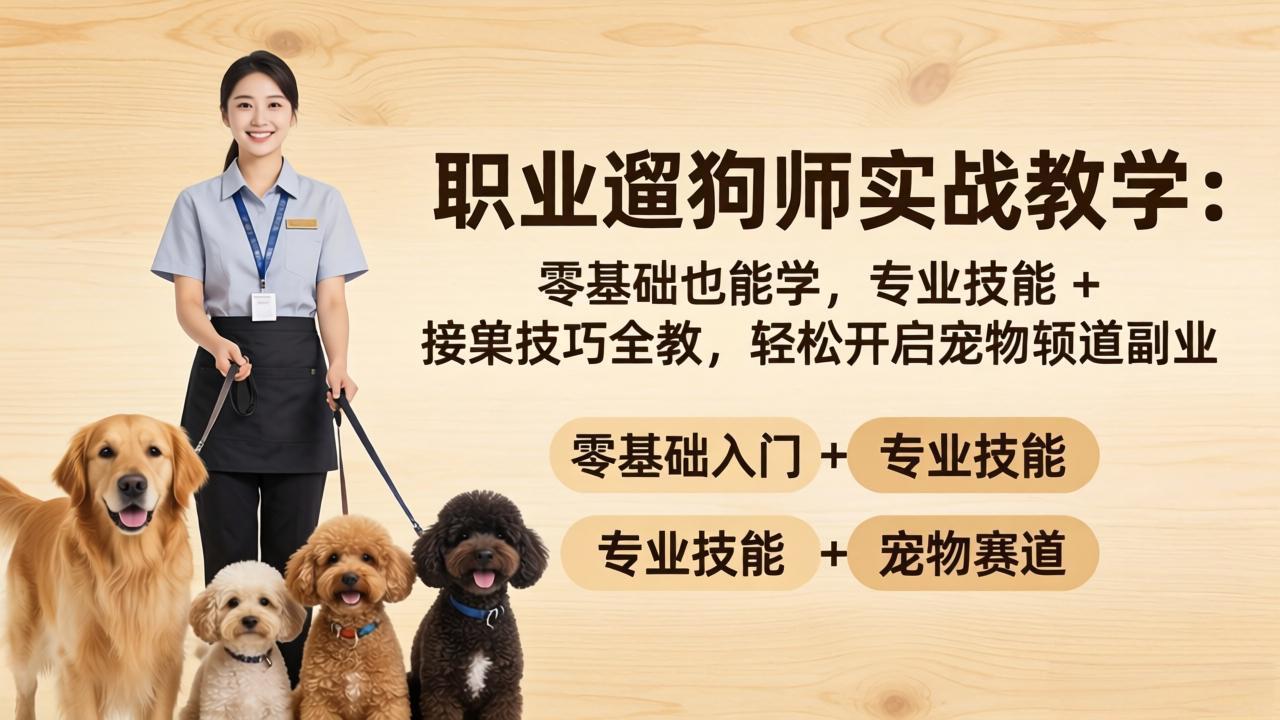 （18115期）职业遛狗师实战教学：零基础也能学，专业技能 + 接单技巧全教，轻松开启宠物赛道副业-知创网