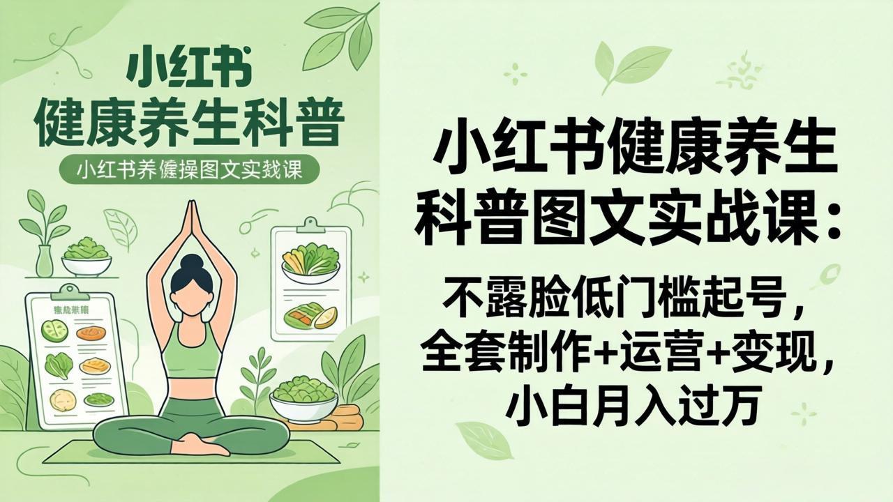 （18033期）2026小红书健康养生科普图文实战课：不露脸低门槛起号，全套制作+运营+变现，小白月入过万-知创网