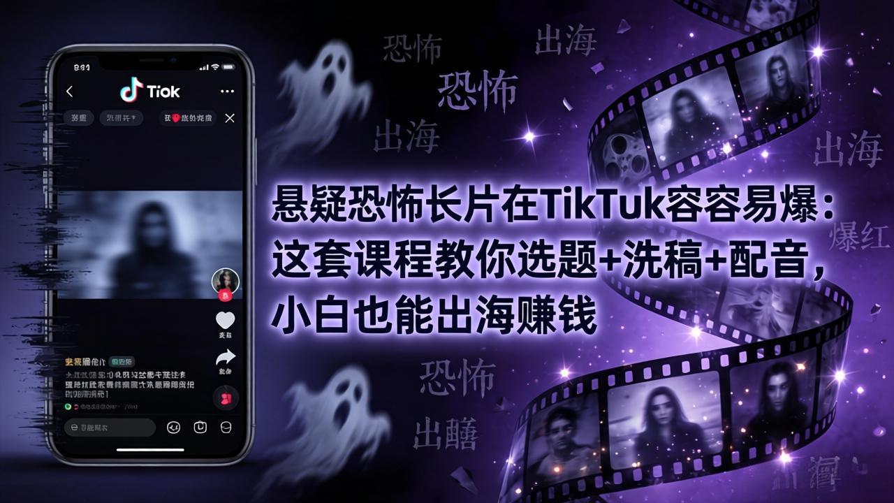 （18220期）悬疑恐怖长片在TikTok最容易爆：这套课程教你选题+洗稿+配音，小白也能出海赚钱-知创网