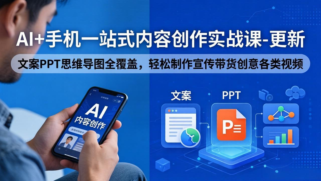 （18204期）AI+手机一站式内容创作实战课-更新，文案PPT思维导图全覆盖，轻松制作宣传带货创意各类视频-知创网