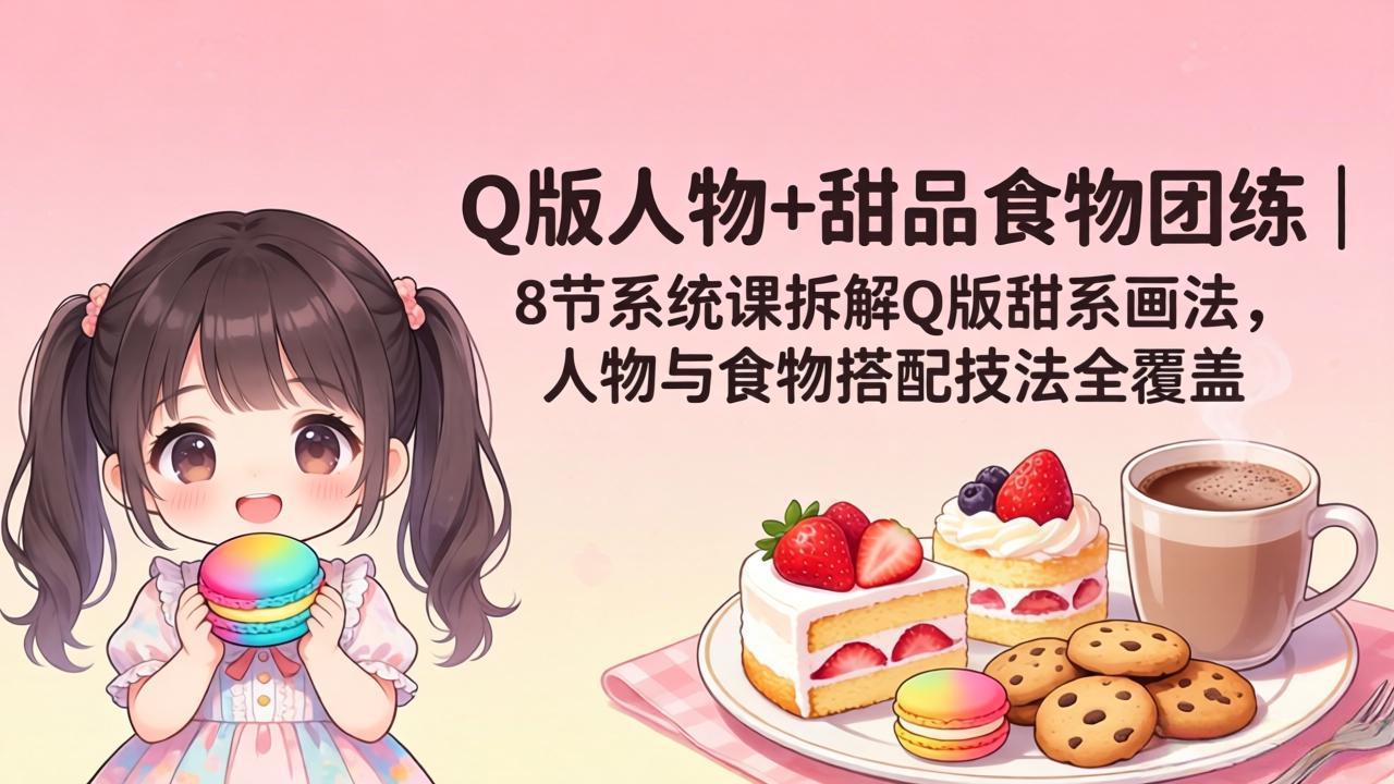 （18037期）Q版人物+甜品食物团练｜8节系统课拆解Q版甜系画法，人物与食物搭配技法全覆盖-知创网