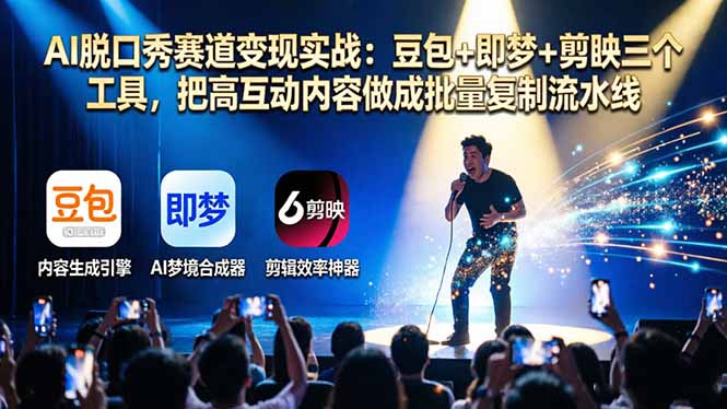 （17990期）AI脱口秀赛道变现实战：豆包+即梦+剪映三个工具，把高互动内容做成批量复制流水线-知创网