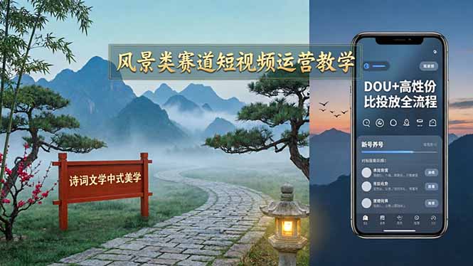 （17992期）风景类赛道短视频运营教学：诗词文学中式美学，新号养号对标账号定位，DOU+高性价比投放全流程-知创网