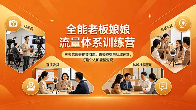 （18187期）全能老板娘流量体系训练营，三天吃透短视频引流、直播成交与私域运营，打造个人IP轻松变现-知创网