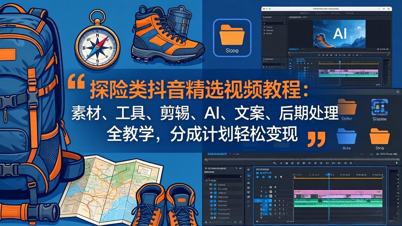 (17994期)探险类抖音精选视频教程:素材、工具、剪辑、AI、文案、后期处理全教学,分成计划轻松变现-知创网